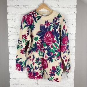 Vintage Cabbage Rose Printed 100% Wool Sweater